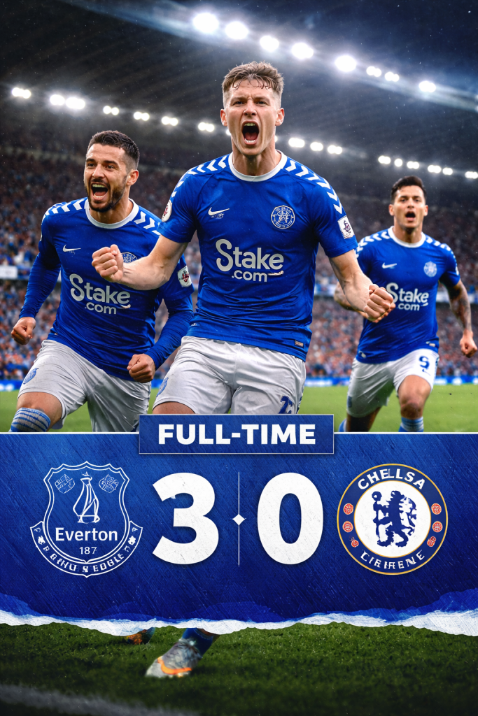Hasil pertandingan tadi malam Everton vs Chelsea skor 3-0 di Premier League