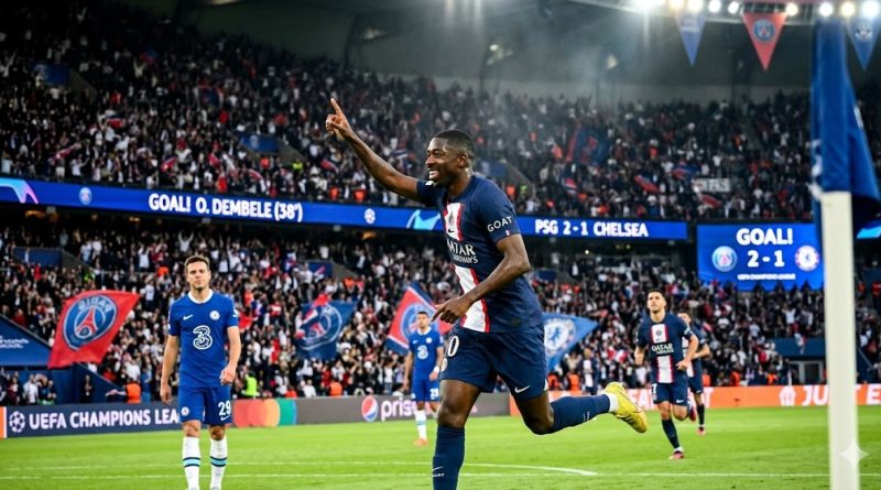 Aksi Ousmane Dembele dalam laga PSG vs Chelsea UEFA Champions League